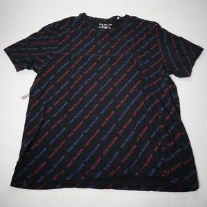 True Religion Brand All Over Logo Tee Black Red Print Size M Cotton Crewneck